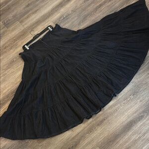 Classic Tiered Full Maxi Skirt in Lightweight Dark Blue Denim